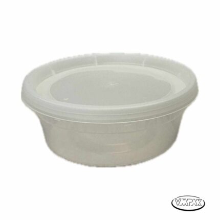 VMPak offers 8oz Round Deli Container Clear PP Base with PE Lid 240pcs, perfect for secure food storage. These durable containers ensure freshness and convenience for your culinary needs.