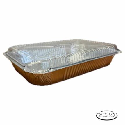 Ensure freshness and convenience with VMPak's Dome Lid designed for 4lb Oblong Aluminum Pans. Perfect for storing leftovers or transporting meals, these lids provide a secure seal for your culinary creations.