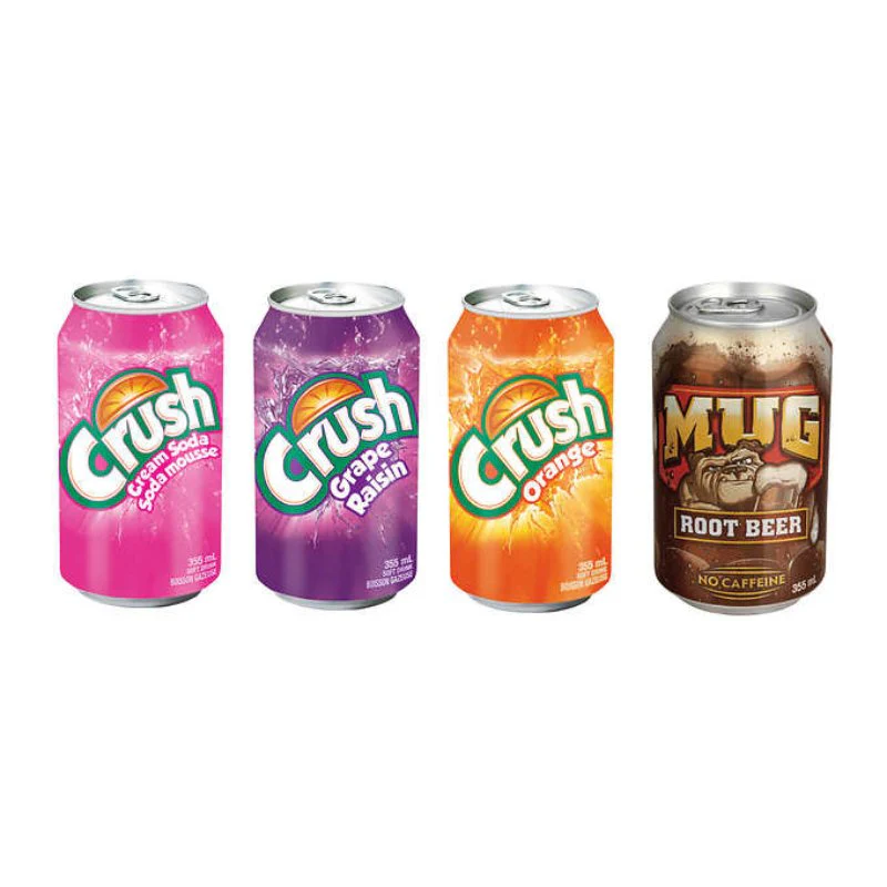 Indulge in a variety of fruity flavors with our Crush Variety 32/cs 355 ML pack. Featuring orange, grape, and strawberry flavors, each can delivers a burst of refreshing taste.