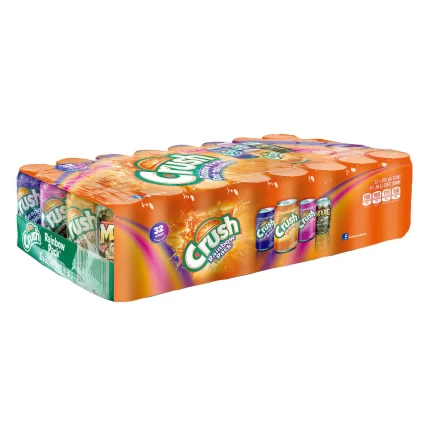 Indulge in a variety of fruity flavors with our Crush Variety 32/cs 355 ML pack. Featuring orange, grape, and strawberry flavors, each can delivers a burst of refreshing taste.