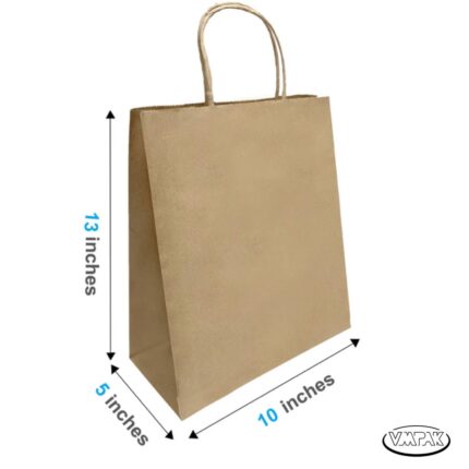 VMPak offers a 200-case of Vanity Brown Paper Bags with Handles, sized at 10x5x13 inches. These bags are both stylish and functional, perfect for carrying groceries, gifts, or retail purchases.