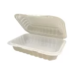 Introducing the 1-Compartment 9" Clamshell Container, your go-to solution for efficient food packaging. This hinged container, also known as a clamshell container, is designed for ultimate convenience. Whether you're storing hot-dogs, rice, salad, shawarma, sandwiches, fries, or other delicacies, its compartment will keep your meal components fresh. Crafted from durable MFPP material, this container ensures reliability and longevity, making it ideal for both commercial and home use. With dimensions measuring 9"x6"x3", this container provides ample space for generous portions while remaining compact enough for easy storage and transport. Available in white, black (with vent holes), or clear options, you can choose the style that suits your needs and preferences. Versatile and practical, the 1-Compartment 9" Clamshell Container is perfect for various foodservice applications, from takeout and delivery to catering and meal prep services. Experience the convenience of organized and secure food packaging with this innovative solution, designed to streamline your operations and enhance customer satisfaction.