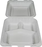 Introducing the 3-Compartment 8" Clamshell Container, your go-to solution for efficient food packaging. This hinged container, also known as a clamshell container, is designed for ultimate convenience. Whether you're storing noodles, rice, salad, shawarma, sandwiches, fries, or other delicacies, its three compartments keep your meal components separate and fresh. Crafted from durable MFPP material, this container ensures reliability and longevity, making it ideal for both commercial and home use. With dimensions measuring 8"x8"x2.75", this container provides ample space for generous portions while remaining compact enough for easy storage and transport. Available in white, black (with vent holes), or clear options, you can choose the style that suits your needs and preferences. Versatile and practical, the 3-Compartment 8" Clamshell Container is perfect for various foodservice applications, from takeout and delivery to catering and meal prep services. Experience the convenience of organized and secure food packaging with this innovative solution, designed to streamline your operations and enhance customer satisfaction.