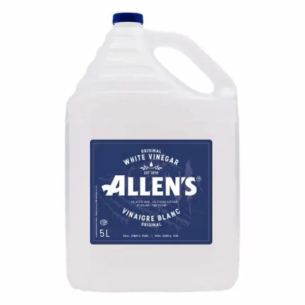 Allen's White Vinegar 2x5 L is a must-have pantry staple for every home. Made from 5% acetic acid, this white vinegar is perfect for adding a tangy kick to your favorite recipes or for use as a natural cleaner around the house. In the kitchen, Allen's White Vinegar adds depth of flavor to marinades, dressings, and sauces. Its acidity helps tenderize meat, enhance flavors in dishes, and brighten salads. Plus, it's a versatile ingredient in baking, preserving, and pickling recipes. Outside the kitchen, Allen's White Vinegar serves as an effective and eco-friendly cleaner. Its acidic properties make it a powerful degreaser, stain remover, and disinfectant, perfect for tackling tough messes on countertops, floors, and surfaces throughout your home. With two 5 L bottles, Allen's White Vinegar ensures you'll always have plenty on hand for all your cooking and cleaning needs. Whether you're whipping up a batch of homemade salad dressing or giving your home a natural deep clean, Allen's White Vinegar is the perfect choice for achieving outstanding results.