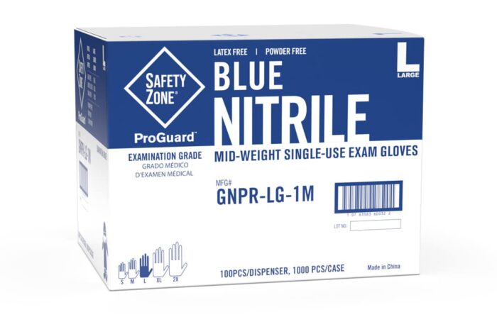 Powder Free Blue Nitrile Exam Gloves GNPR-MD-1M SZ 10bx/cs are designed to meet the stringent requirements of medical professionals, providing exceptional protection and comfort during examinations and procedures. Manufactured with 100% latex-free nitrile material, these gloves offer superior strength and durability while eliminating the risk of latex allergies. The blue color of these exam gloves enhances visibility, allowing for easy detection of any punctures or tears during use. Plus, the powder-free design minimizes the risk of contamination and allergic reactions, making them suitable for individuals with sensitive skin or latex allergies. With a standard length of 9.65" +/- 0.25", these gloves provide ample coverage and dexterity for a variety of tasks. Available in sizes ranging from small to 2X large, they offer a comfortable fit for users of all hand sizes, ensuring optimal performance and protection. Each box contains 100 gloves, and with 10 boxes per case, you'll receive a total of 1,000 gloves per case, providing you with a reliable supply to meet your needs. Whether you're in the medical, dental, or industrial field, Powder Free Blue Nitrile Exam Gloves GNPR-MD-1M SZ 10bx/cs are the perfect choice for maintaining safety and hygiene in your workplace.