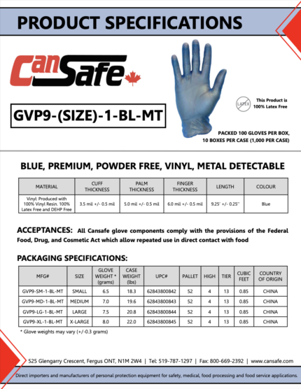 Vinyl Blue Powder-Free Gloves stand as the epitome of reliability and affordability in hand protection. Crafted from 100% vinyl resin and free from latex, DEHP, and DINP, these gloves provide a safe and dependable barrier for a wide range of tasks. Whether you're working in food preparation, bussing, or cleaning, these gloves offer enhanced comfort for prolonged wear, outperforming polyethylene gloves in strength and durability. With a standard length of 9.25" +/- 0.25" and sizes available from Small to Extra Large, these gloves ensure a secure and comfortable fit for all hand sizes. Each box contains 100 gloves, with 10 boxes per case, totaling 1,000 gloves per case, ensuring an ample supply for your needs. Embrace the added safety features of these gloves, including their vibrant blue color and metal detectable properties, ensuring visibility and compliance in rigorous environments. Experience the ease of powder-free gloves, which undergo a chlorination process, facilitating seamless glove changes. Choose Vinyl Blue Powder-Free Gloves for unmatched performance and value in any workplace.