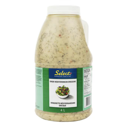 Select Greek Dressing 4 L is a must-have for any kitchen looking to elevate its salads and Mediterranean-inspired dishes. This creamy herb dressing features delightful lemon notes that add a refreshing zest to every bite. Made with high-quality ingredients, it's the perfect way to enhance the flavor of your favorite recipes. Crafted to perfection, Select Greek Dressing is kosher, ensuring it meets the dietary preferences of a wide range of consumers. Whether you're serving guests at a special event or preparing meals for your family, you can trust that this dressing will exceed expectations. With its generous 4 L size, Select Greek Dressing provides an ample supply to keep up with the demands of your kitchen. Whether you're running a restaurant, catering service, or food truck, this dressing is sure to become a staple in your culinary arsenal. Experience the rich flavors and versatility of Select Greek Dressing 4 L and take your dishes to new heights. Whether drizzled over a fresh Greek salad or used as a marinade for grilled chicken, its creamy texture and herbaceous notes are sure to impress. Add a touch of Mediterranean flair to your meals with Select Greek Dressing.