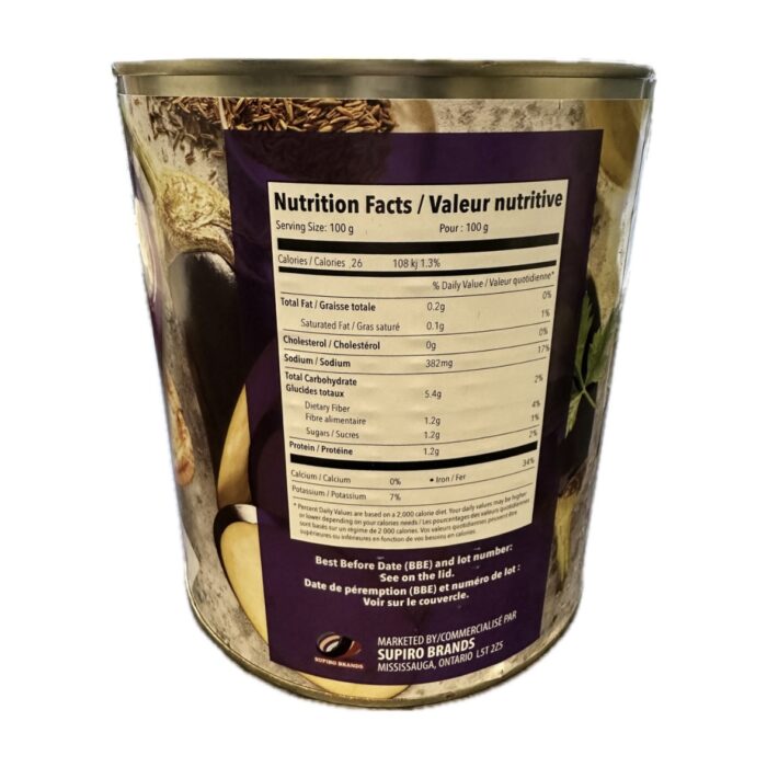 Jay's Choice Roasted Eggplant 6 x 2.84L brings convenience and authentic flavor to your kitchen. This roasted eggplant puree allows you to quickly and easily add delicious eggplant dishes to your menu without the time-consuming preparation. Made from peeled eggplants, this product saves valuable prep time and is ready to use straight from the can. It's ideal for creating flavorful vegetable dips, spreads, and sauces that are both quick and easy to prepare. Each serving is free from fat and cholesterol, featuring simple ingredients with no artificial flavors. Perfect for popular Middle Eastern or Mediterranean recipes, this eggplant puree is easy to store, prepare, and serve. Blend it with lemon, tahini, and garlic for classic Mediterranean flavors, or incorporate it into a hearty Italian pasta sauce for a rich and wholesome taste. Elevate your culinary creations with Jay's Choice Roasted Eggplant for a delicious and authentic dining experience.