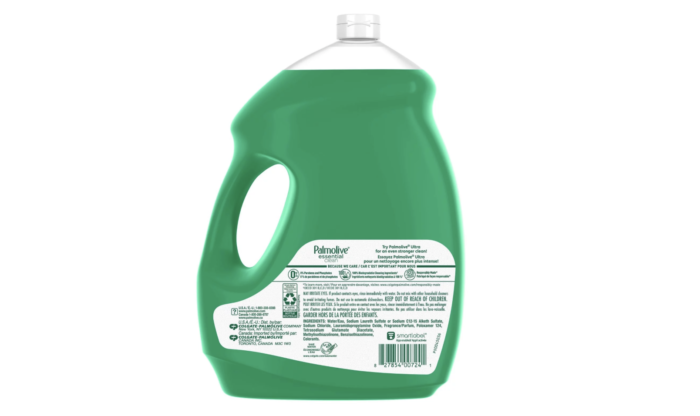 Palmolive Essential Clean Liquid Dish Soap, Original Scent, 4.27 L combines robust cleaning power with a gentle touch, making it perfect for everyday kitchen tasks and beyond. Known for its tough grease-cutting action, Palmolive Essential Clean Original leaves your dishes spotless and sparkling. Its Original Green formula is tough on grease yet soft on hands, ensuring a pleasant dishwashing experience. Manufactured with 100% biodegradable cleaning ingredients and free from parabens and phosphates, Palmolive Essential Clean Original is an environmentally conscious choice. It is packaged in 100% post-consumer recycled plastic bottles (for sizes 46 oz and under) and produced in a TRUE-certified zero waste facility, reinforcing Palmolive's commitment to sustainability. For over 50 years, households have trusted Palmolive for powerful dishwashing performance. Whether tackling stubborn grease or everyday grime, Palmolive Essential Clean Liquid Dish Soap, Original Scent, 4.27 L, offers reliable, effective cleaning with a refreshing scent, making cleanup a breeze and leaving you free to enjoy cooking more.