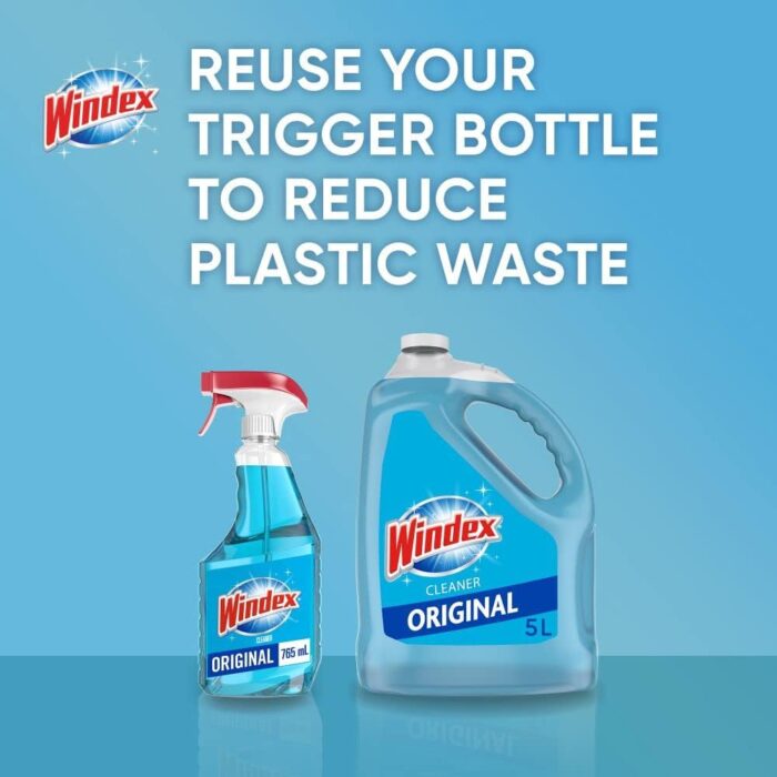 Windex Original Blue Glass and Window Cleaner Refill, 5 L is the ultimate solution for achieving sparkling clean glass surfaces. This cleaner is perfect for windows, mirrors, and other glass surfaces, effortlessly removing fingerprints, smudges, and smears. With its powerful formula, it delivers an unbeatable streak-free shine, ensuring your home looks bright and clean. Windex Original starts working on smudges and smears even before you wipe, making cleaning quick and easy. Whether you're tackling everyday grime or preparing for a special occasion, this 5-liter refill ensures you always have plenty of cleaner on hand to keep your home shining.